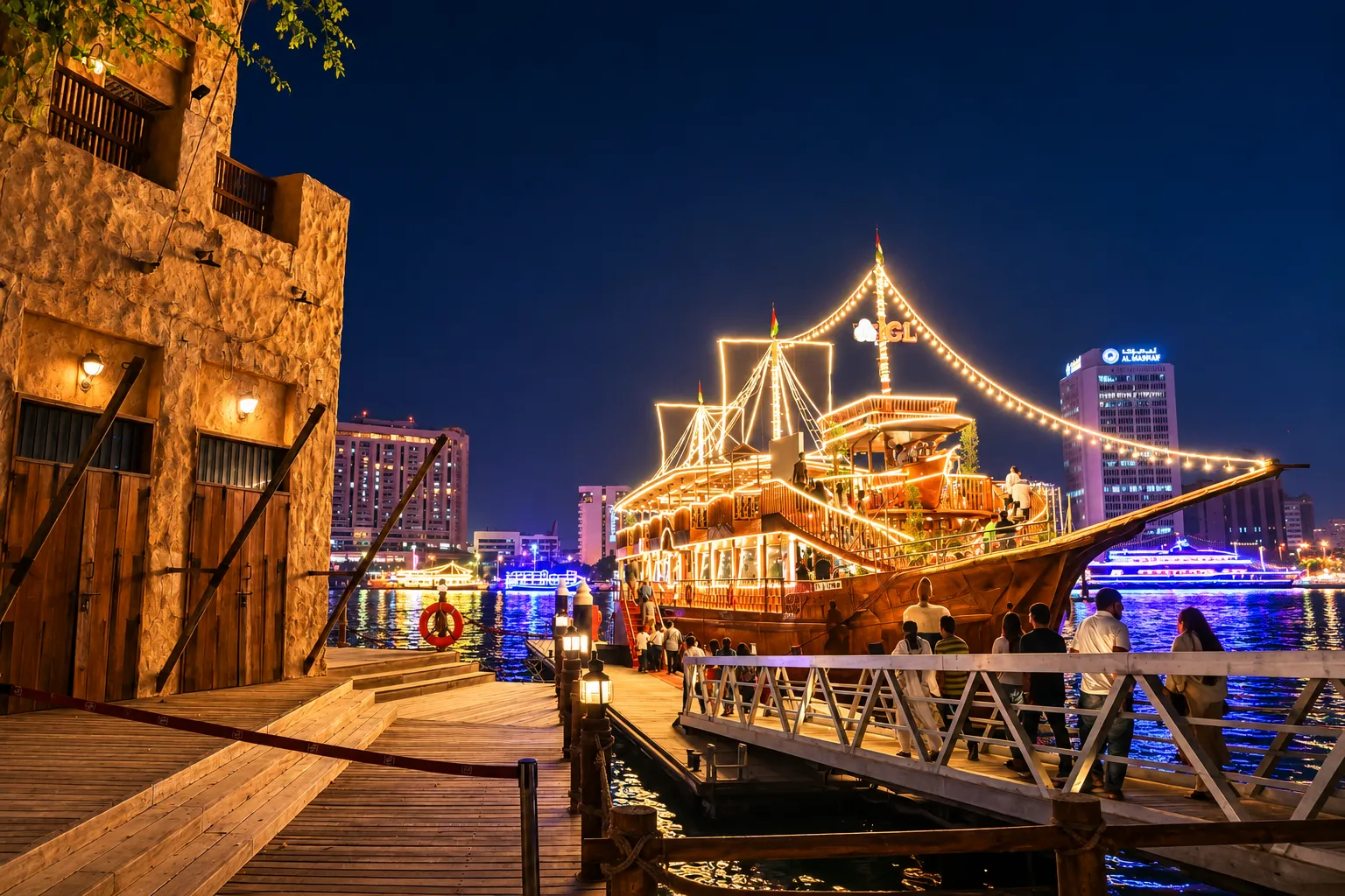 Dubai Creek Dhow Marina at Night
