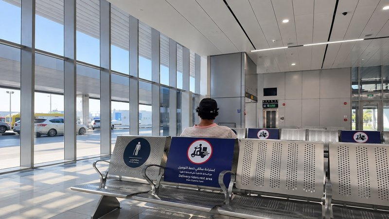 محل استراحت مخصوص پیک‌های تحویل در برخی ایستگاه‌های مترو و اتوبوس دبی