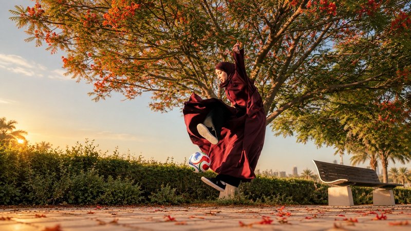 عکس «پرواز» فوتبالیست محجبه، جایزه ۱۵ هزار درهمی دبی را برای عکاس هندی به ارمغان آورد